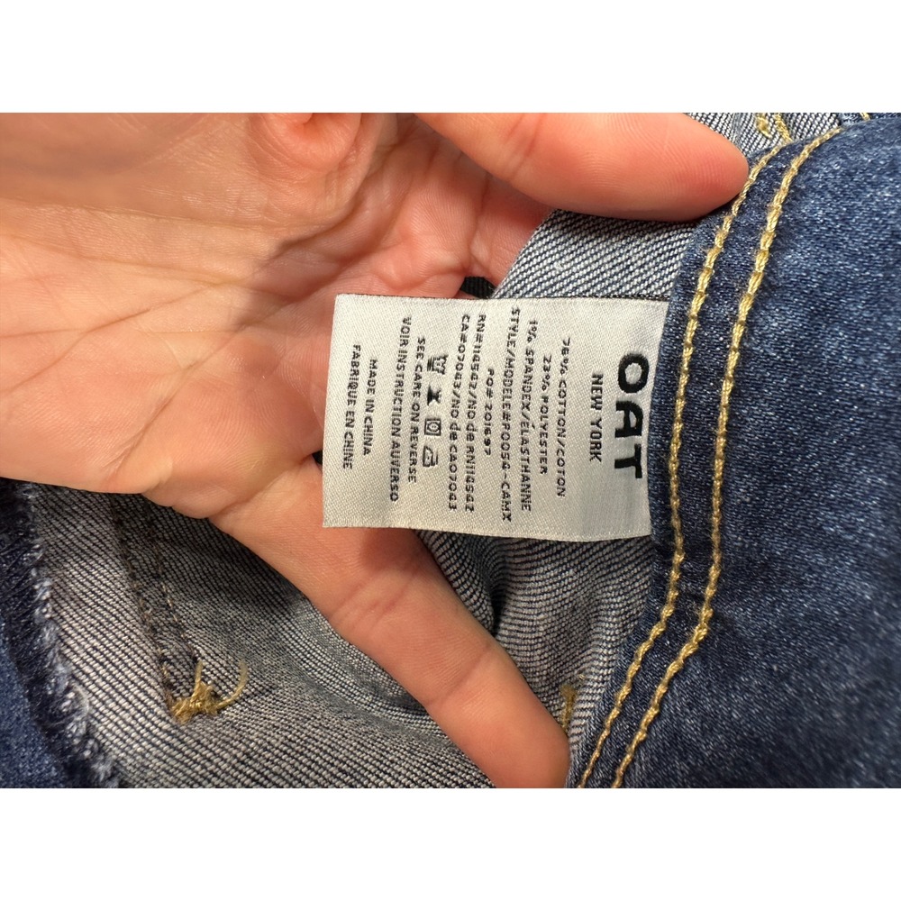 OAT New York Womens High Rise Wide Leg Raw Hem Patch Pocket Jeans Blue 12/31 - Picture 5 of 8